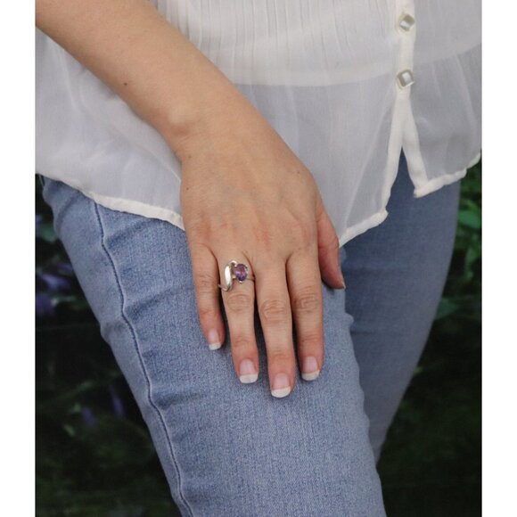 Sterling Silver Natural Purple Amethyst Ring Size 7 1/2 - Picture 4 of 9